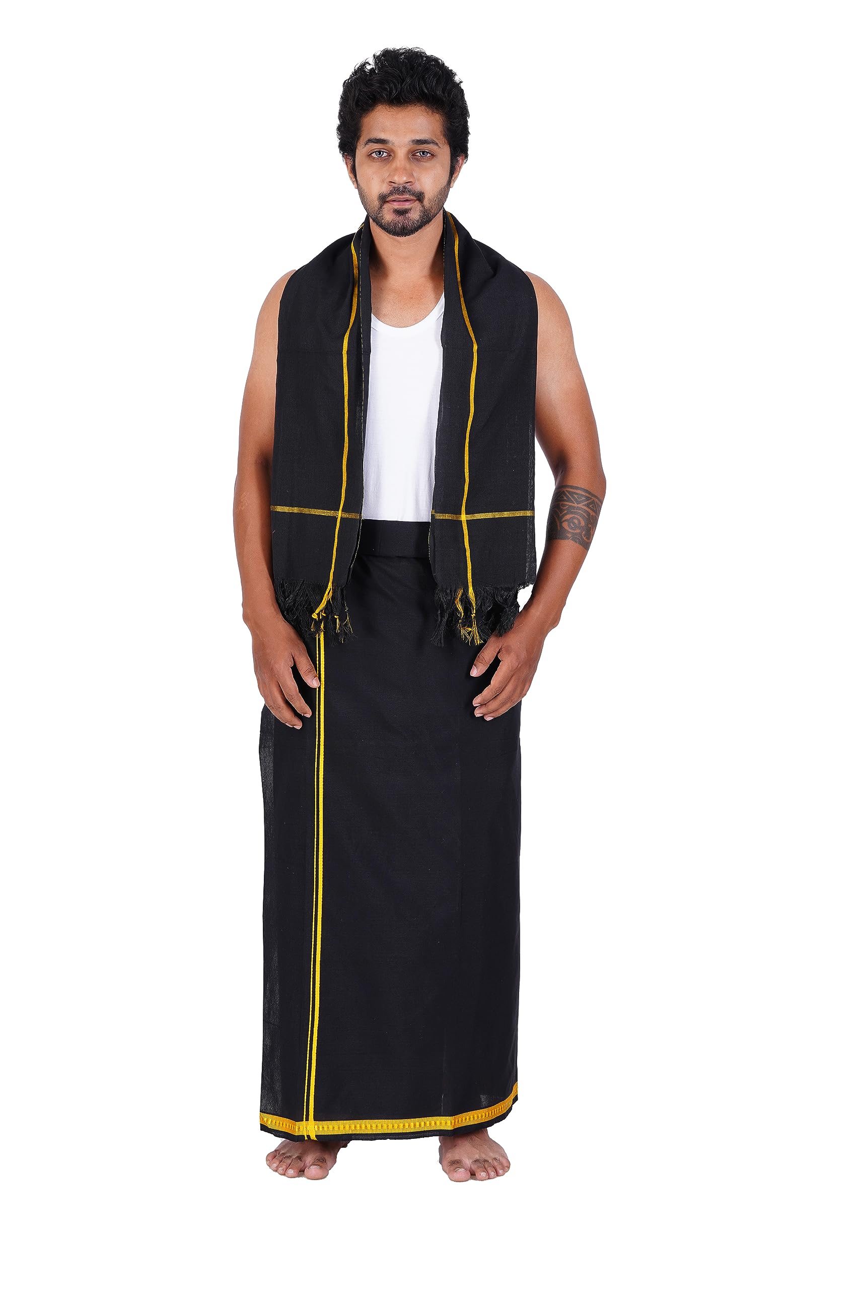 Prakasam Cotton MenS Pure Cotton Colour Dhoti (1.26X1.90Mtrs) With Matching Towel (0.74X1.50Mtrs) Set