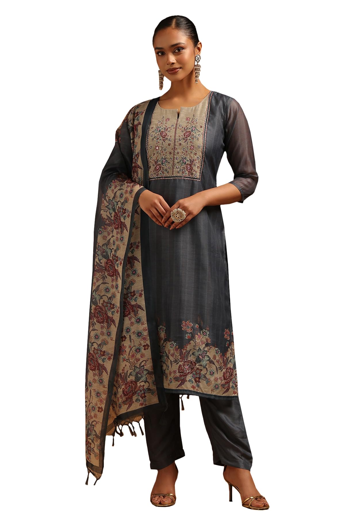 Soch Women Art Silk Floral Print Suit Set with Zari