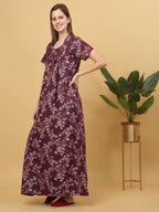 Sweet Dreams Women Printed Full Length Night Dress Rose