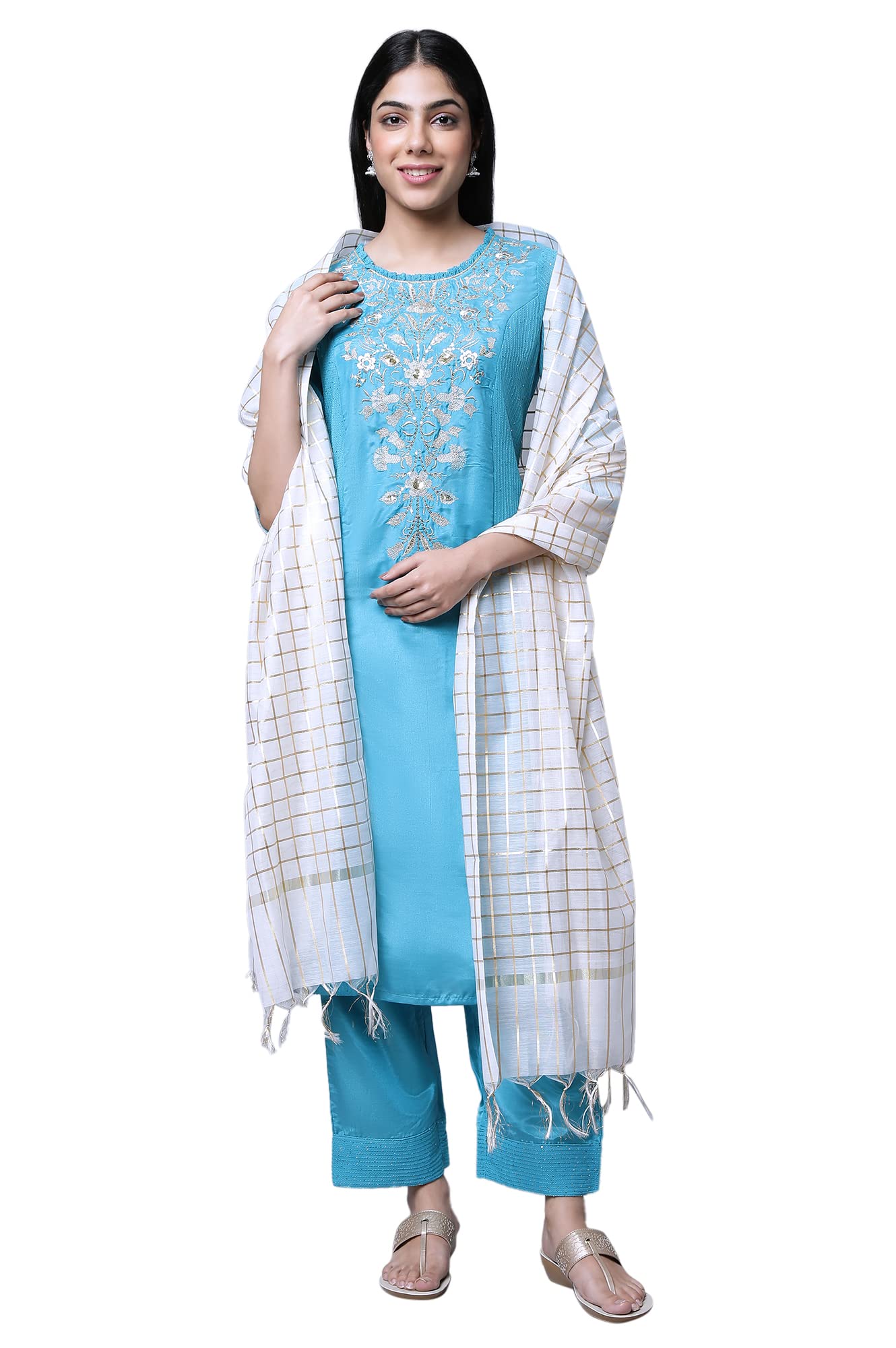 Aurelia Polyester Women Blue Embroidered Kurta Set With Straight Palazzo & Dupatta Set_22Aud10505-604694_Xxl