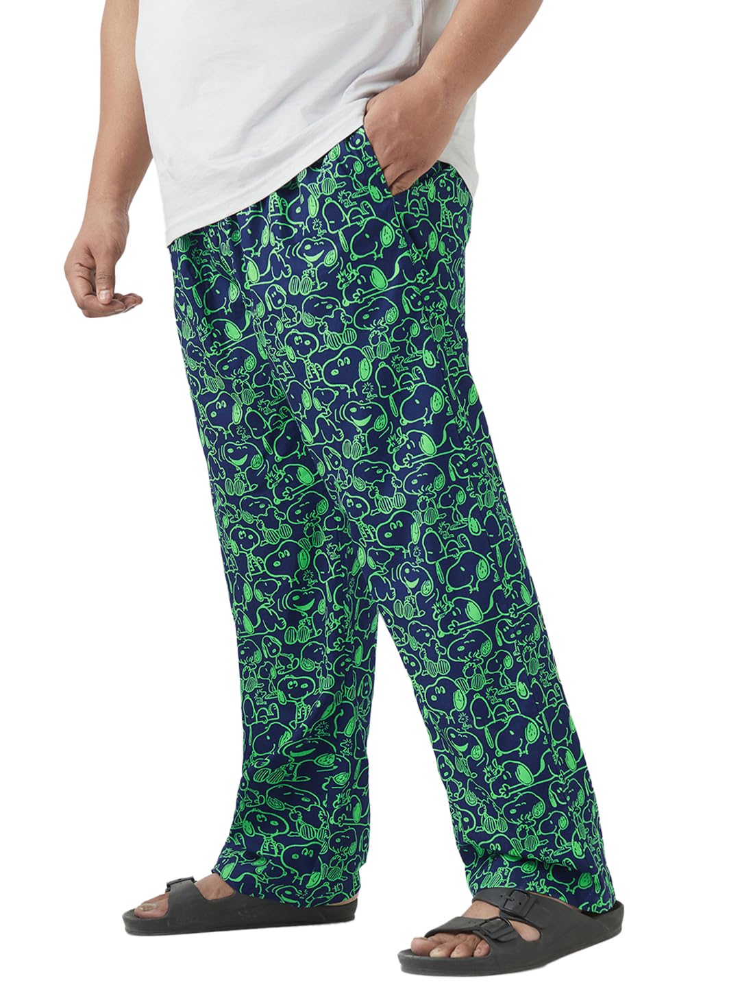 Bewakoof Official Peanuts Merchandise Snoopy MenS All Over Printed Regular Fit Poplin Plus Size Pyjamas_642207_Blue_5Xl