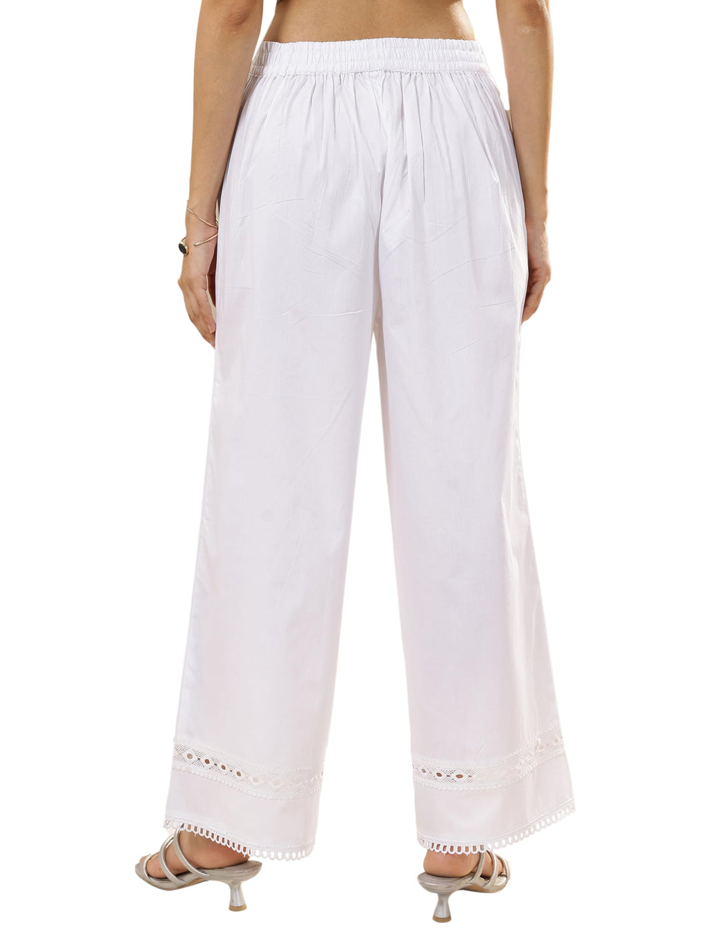 Libas Womens Solid Cotton Palazzos For Women White