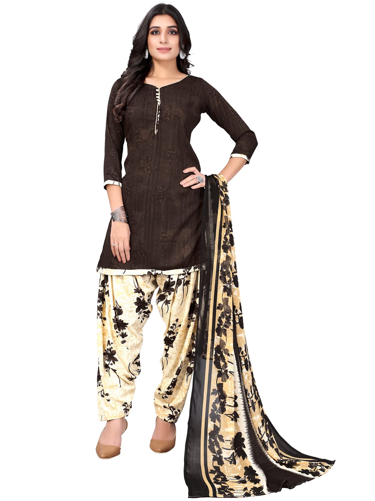 Satrani Womens Crepe Printed Unstitiched Dress Material(1122DN972_Dark Brown)