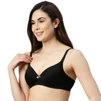 Enamor F023 Perfect Plunge T-Shirt Bra Padded, Wirefree & Medium Coverage Black