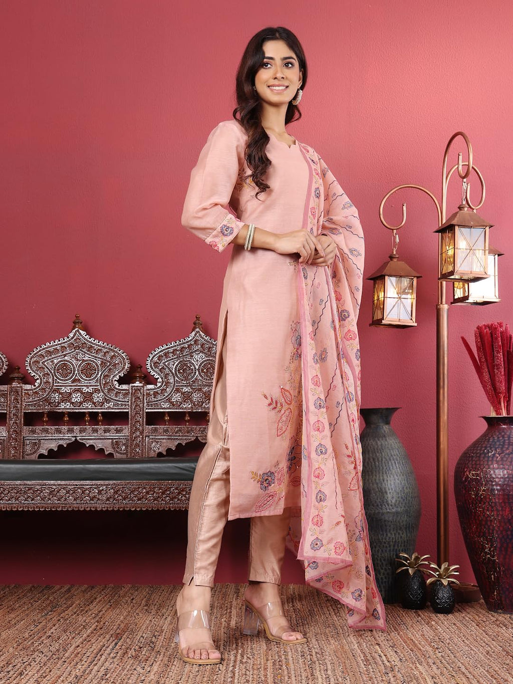 Varanga Women Pure Kantha Hand Embroidered Kurta Set With Embroidered Dupatta