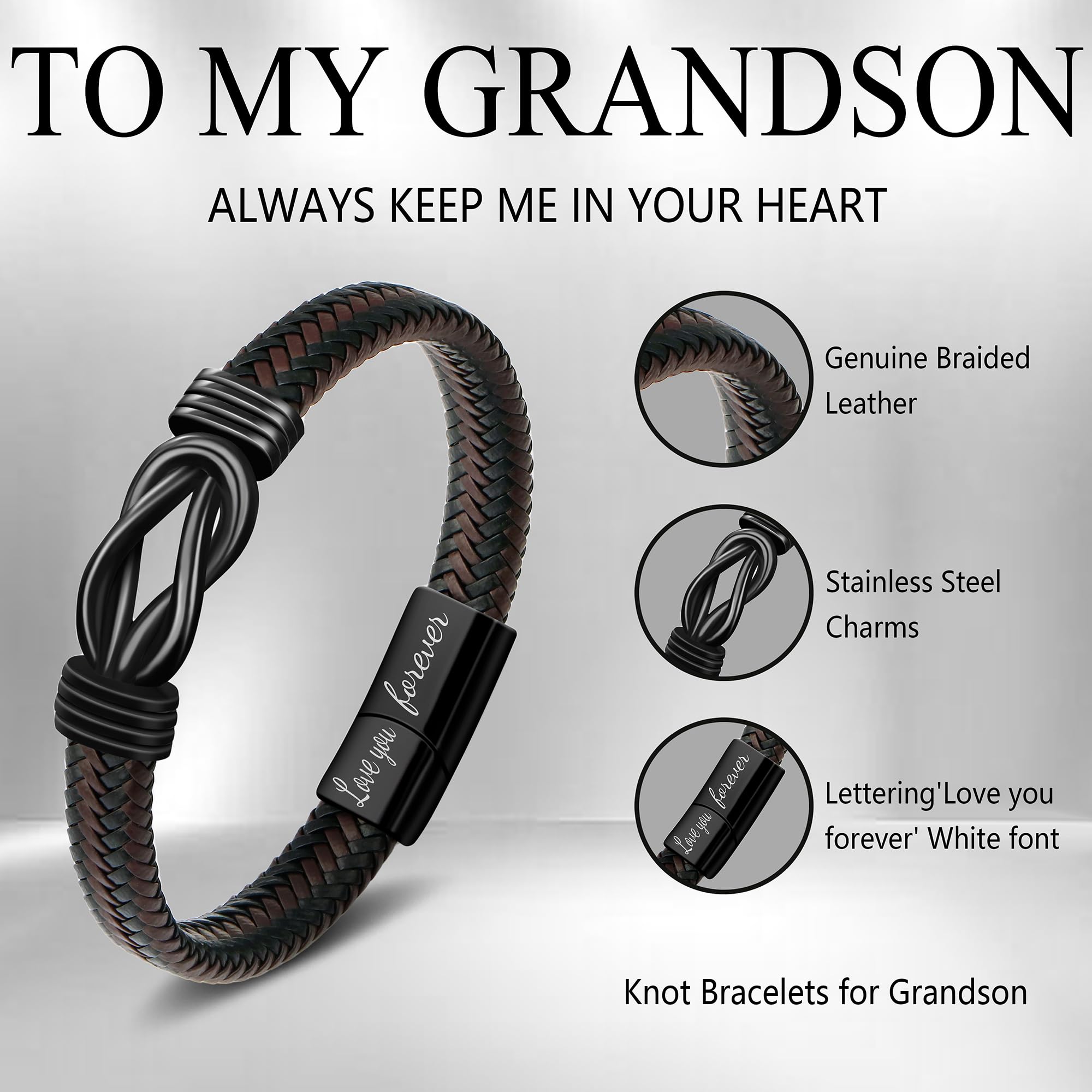 JoycuFF Grandson Gifts from Grandma Grandpa Knot Bracelet To My Grandson Bracelets Anniversary Christmas Birthday Gift for Grand