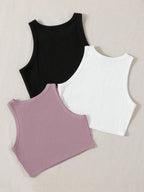 Toochki Tops for Woman | Spandex Top | Crop | Short | Western | for Jeans | Sleeveless | Stretchable | Pack of Three | Black-Whi