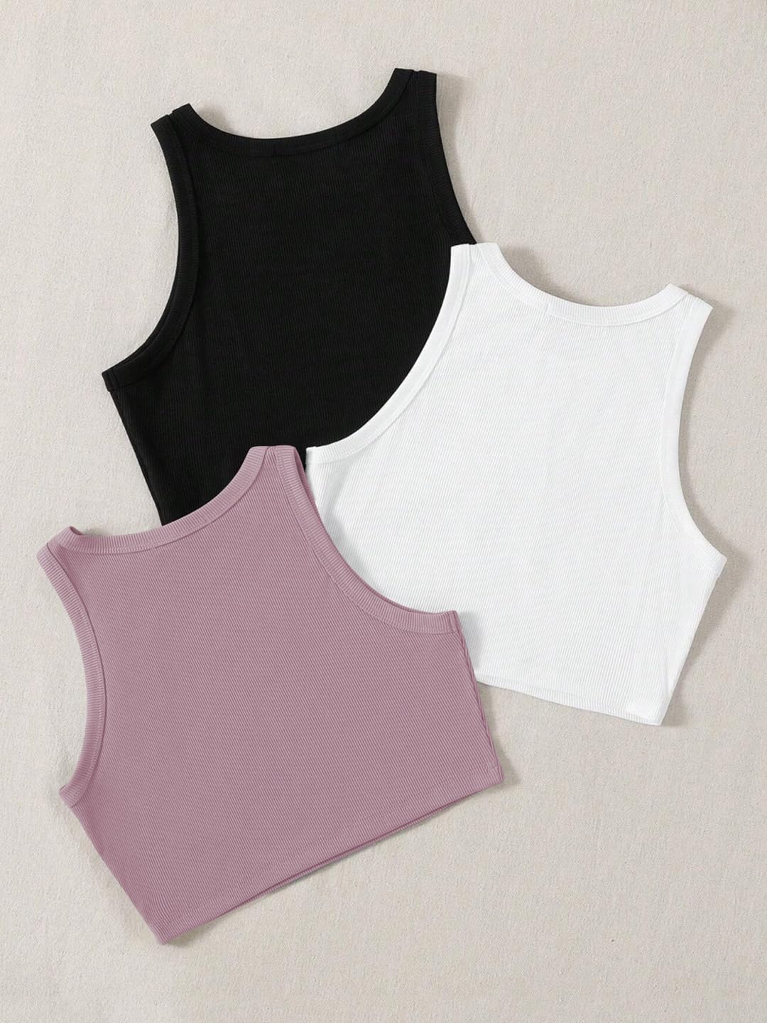 Toochki Tops for Woman | Spandex Top | Crop | Short | Western | for Jeans | Sleeveless | Stretchable | Pack of Three | Black-Whi