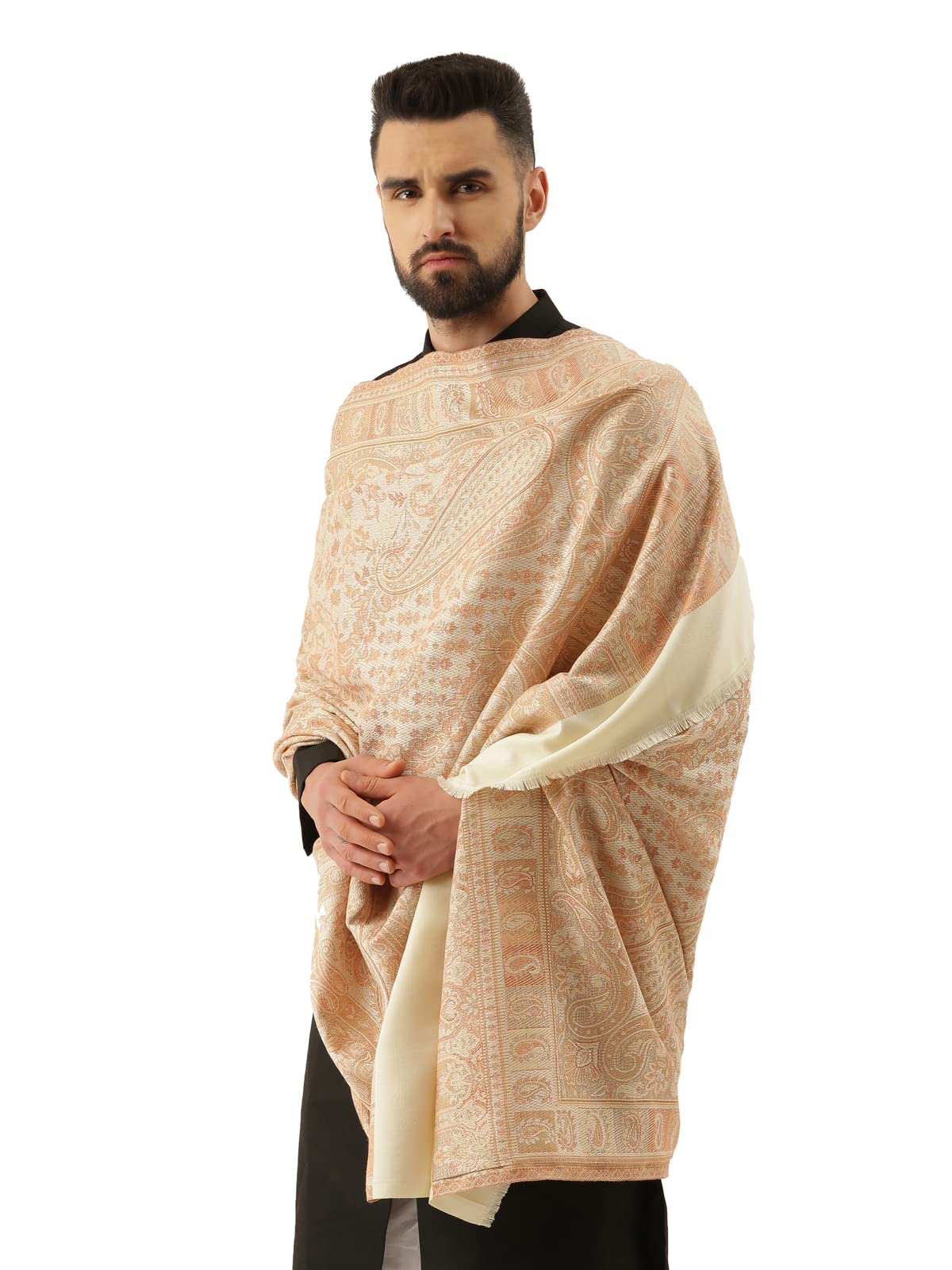 Pashmoda Men Dastaan Jamawar Kashmiri Luxury Shawl Size: 101X203 Cm, Beige Color