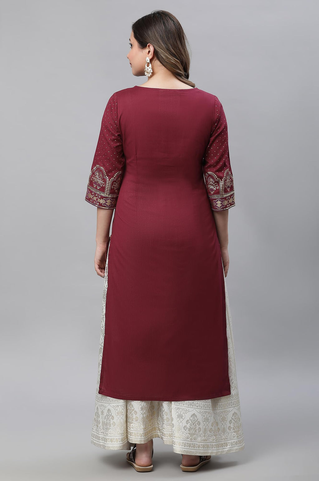 Aurelia Maroon Geometric Printed Printed Lace Cotton Regular Kurta for Women