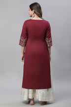 Aurelia Maroon Geometric Printed Printed Lace Cotton Regular Kurta for Women
