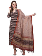 ANNI DESIGNER Womens Cotton Blend Straight Printed Kurta with Pant & Dupatta (Nayantara Black_L_Black_Large)