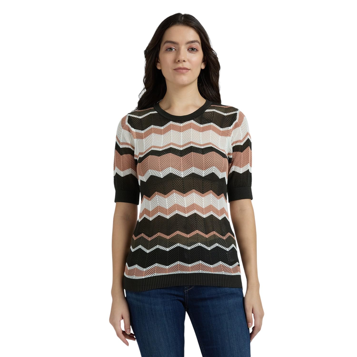 Pepe Jeans WomenS Striped Regular Fit T-Shirt (Pl702297_Olive Green