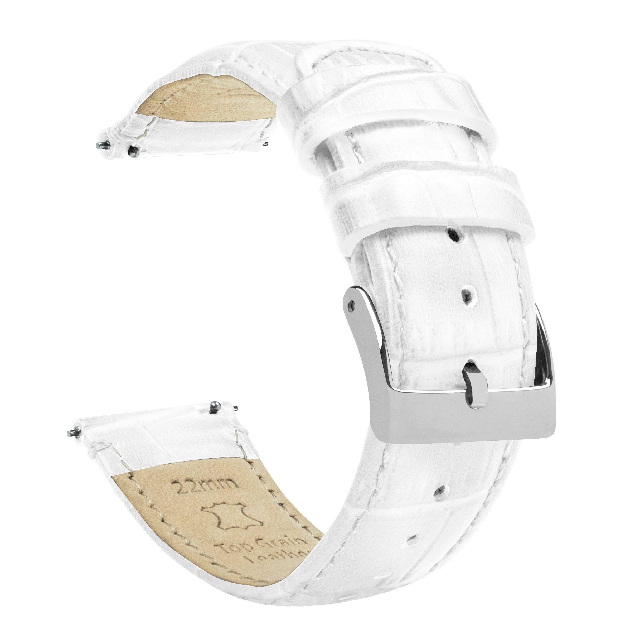 12mm White - BARTON Alligator Grain - Quick Release Leather Watch Bands