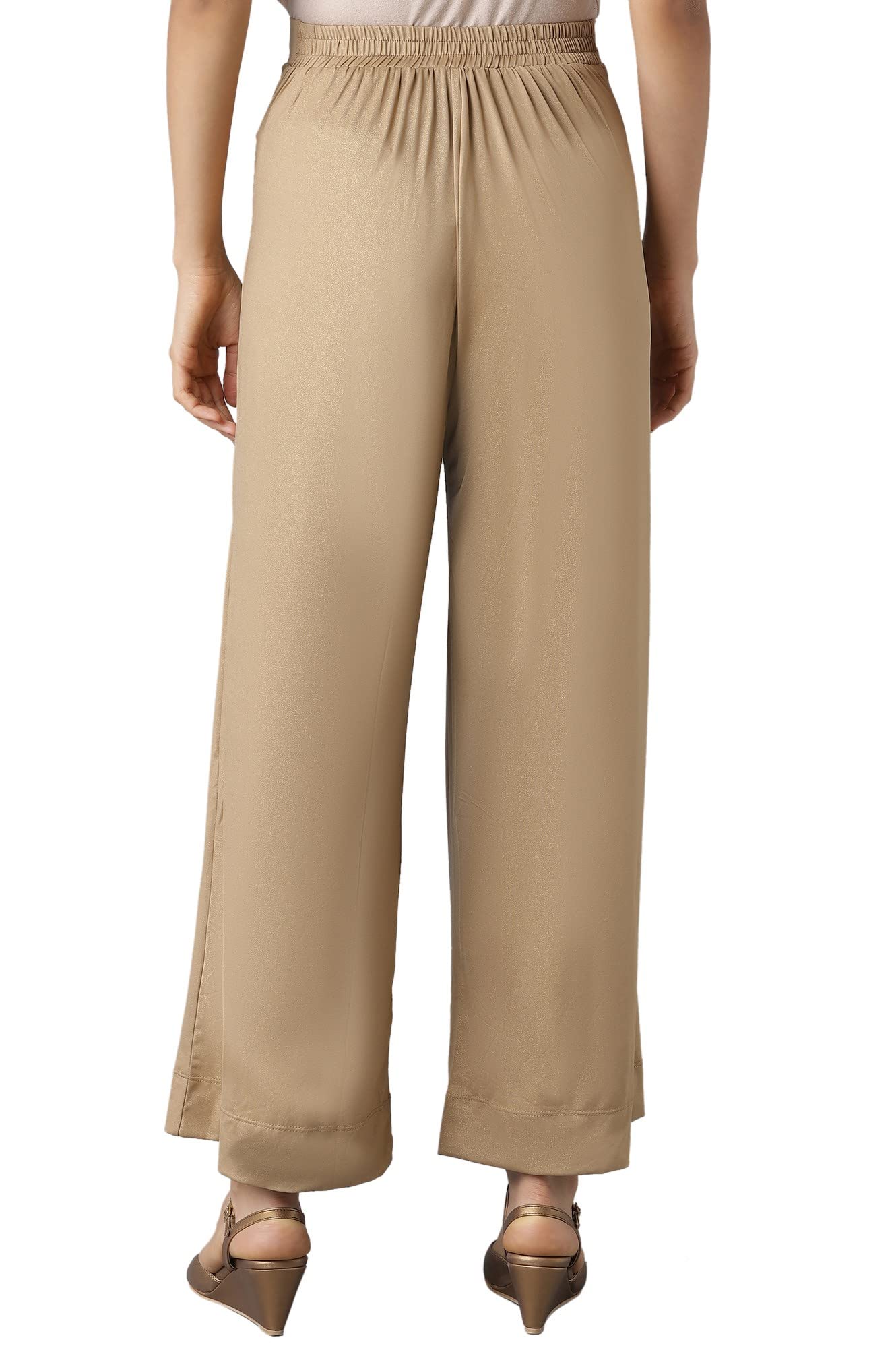 Aurelia Gold Solid Poly-Blend Palazzos Ethnic Bottomwear