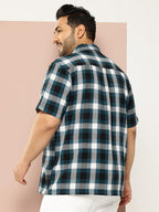 Thomas Scott Men | Short Sleeves | Regular Fit Plus Size | Windowpane Checks | 100% Cotton | Cuban Collar | Casual Shirt(TS1729_