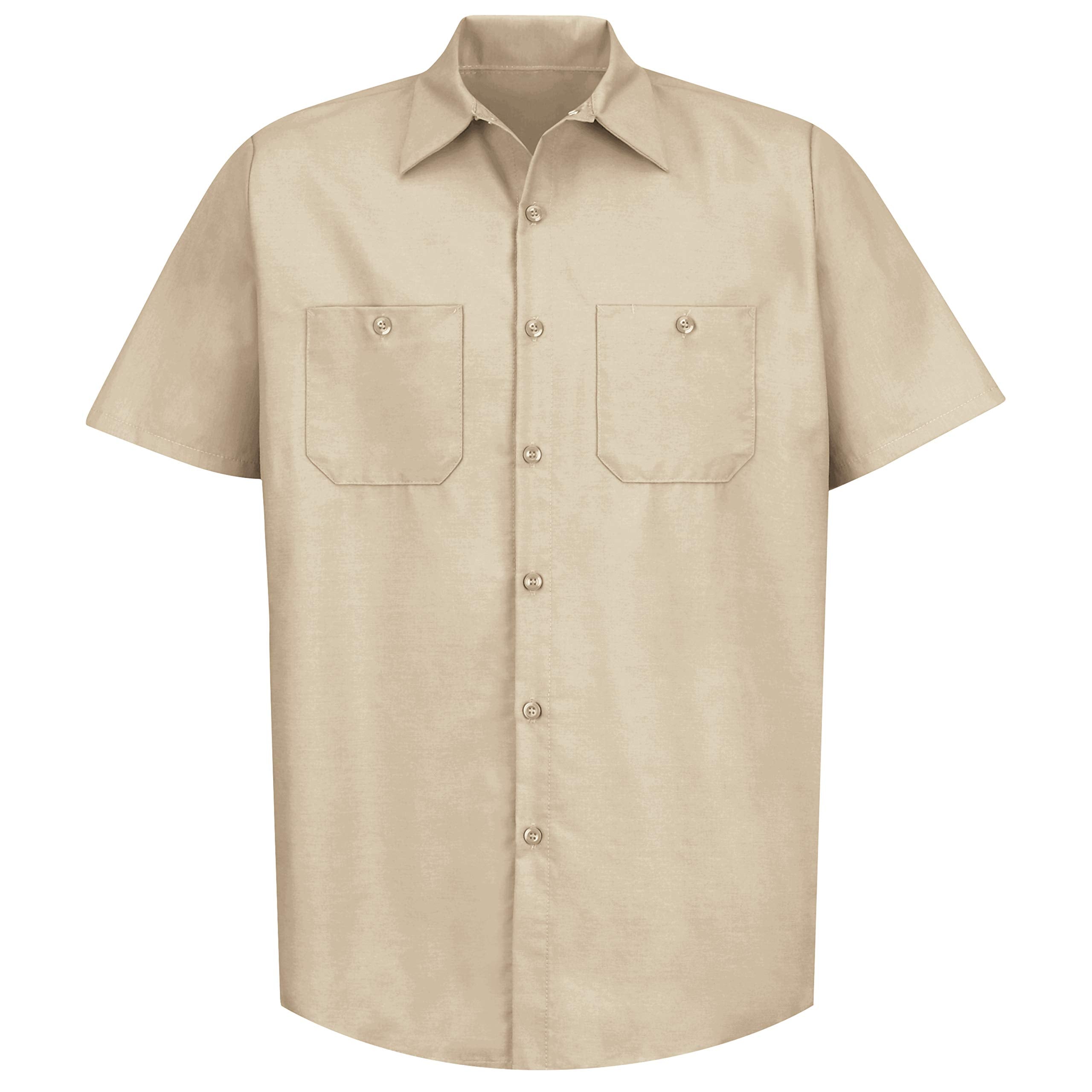 Red Kap Mens Standard Industrial Work Shirt, Regular Fit, Short Sleeve, Light Tan, 6X-Large