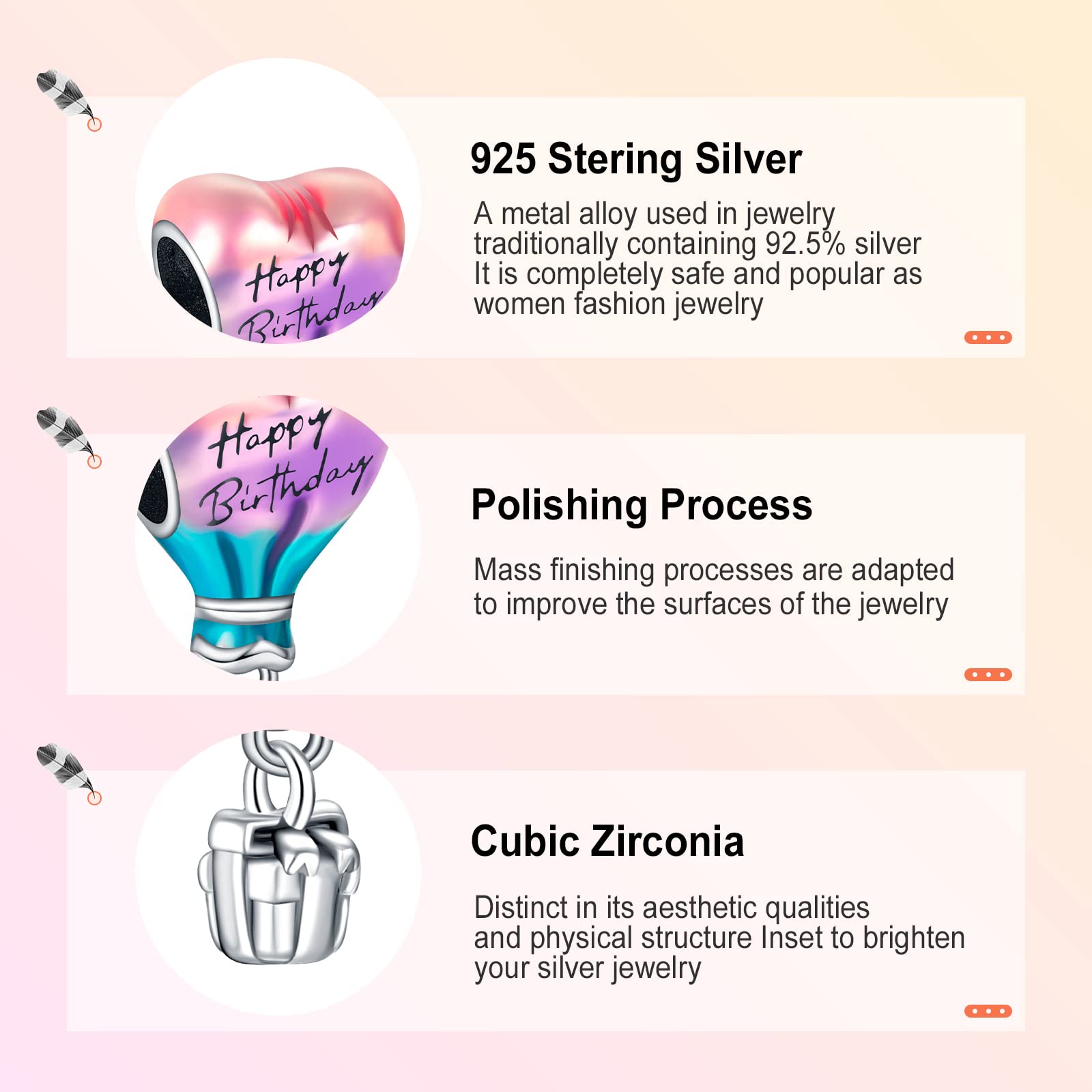 Annmors Hot Air Balloon Dangle Charm in 925 Sterling Silver Happy Birthday Dangle Charms for Women Bracelet Necklace,Christmas H