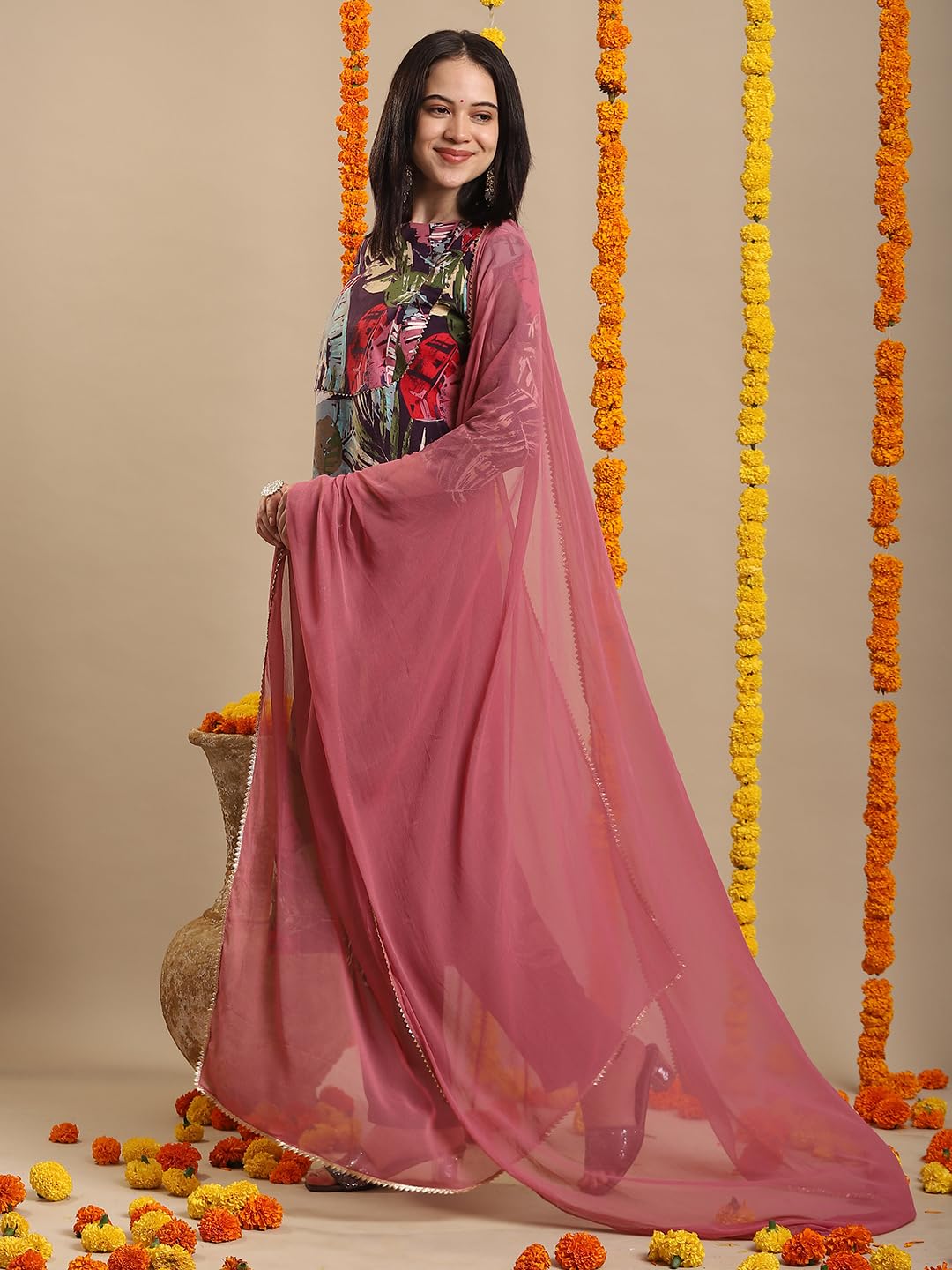 ANNI DESIGNER Women s Rayon Blend Kurta with Pants and Dupatta, Multicolored, 2XL