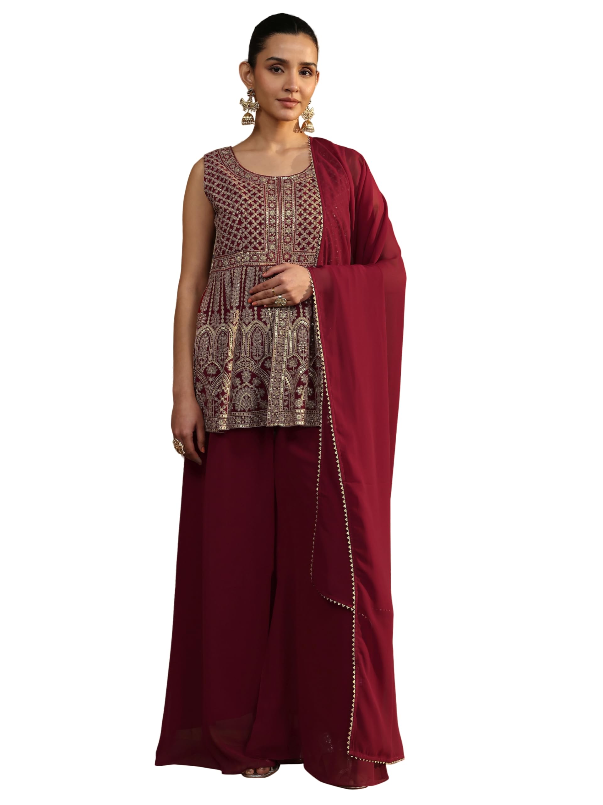 Libas Printed Georgette A-Line Kurta With Palazzos And Dupatta-93126Axxl