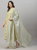 Gosriki Womens Cotton Blend Kurta Pant With Dupatta