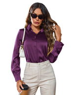 Indoprimo WomenS Solid Satin Casual Shirt | Stylish Western Long Sleeve Shirt For Women