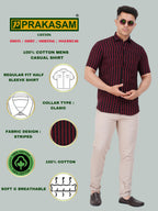 Mens Striped Regular fit Cotton Casual Shirt Maroon