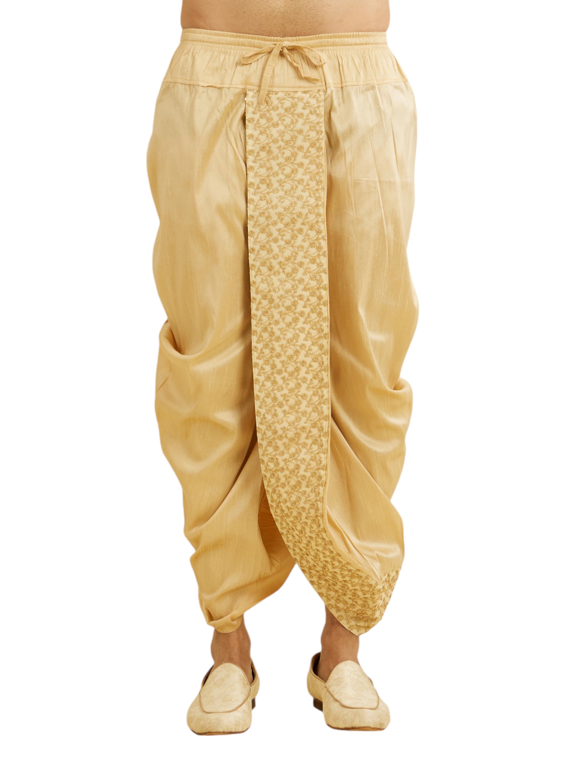 Manyavar MenS Art Silk Solid Dhoti (Fawn,S)
