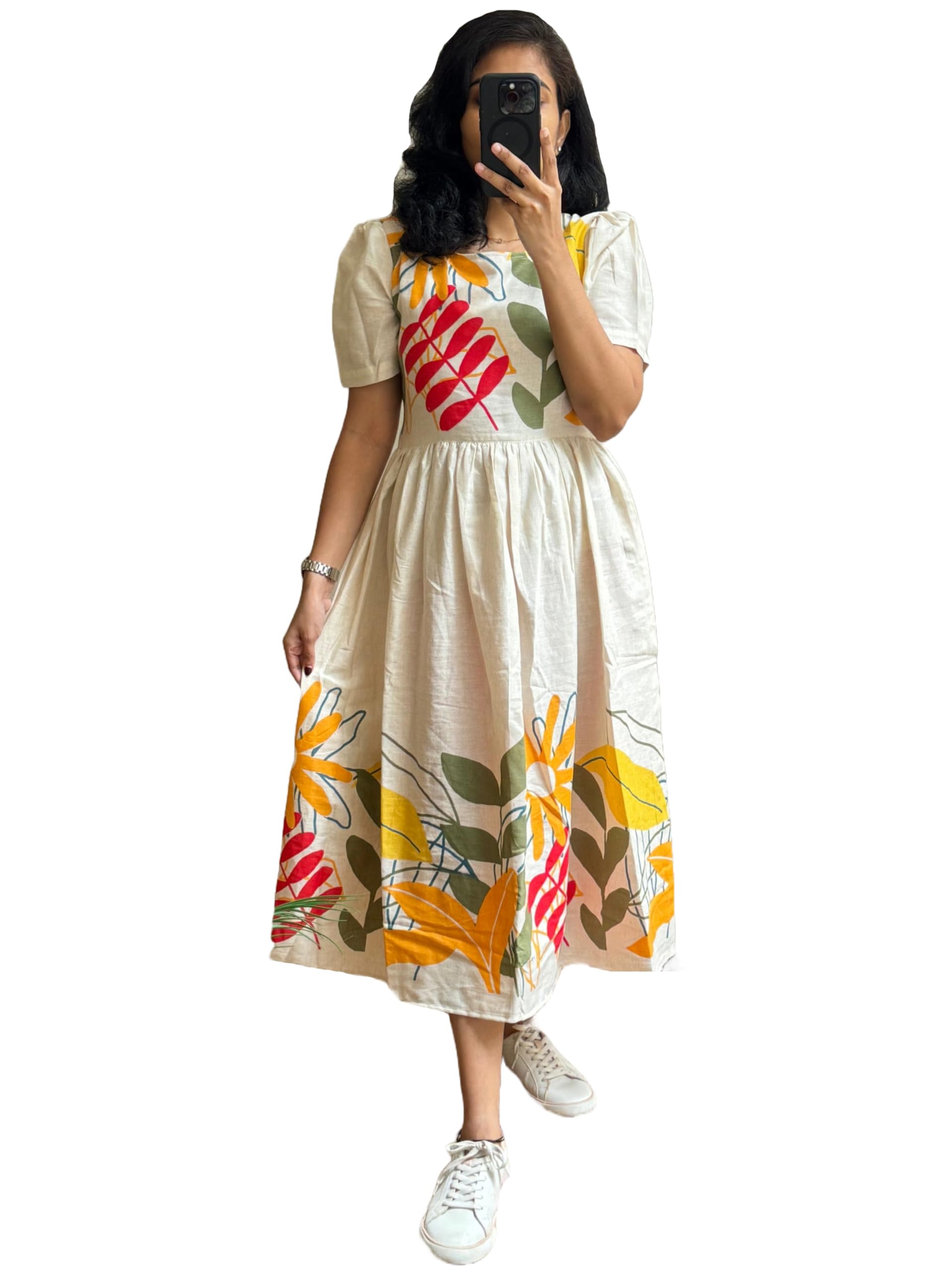 Gosriki Women'S Rayon Anarkali Printed Kurta (Oyshe Cream-Gs_M_Cream_Medium)