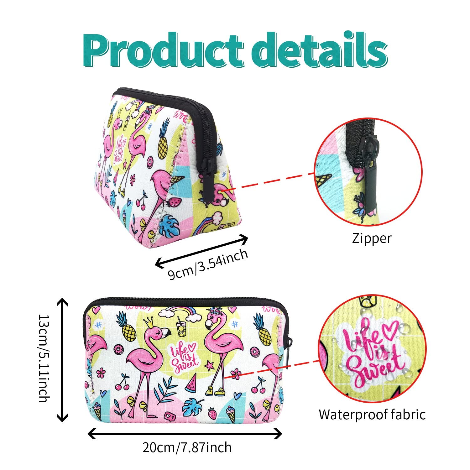 AJLTPA Cosmetic Bag Waterproof Neoprene Zipper Pouch Travel Portable Toiletry Makeup Bags Organizer Case for Women and Girls, Cu