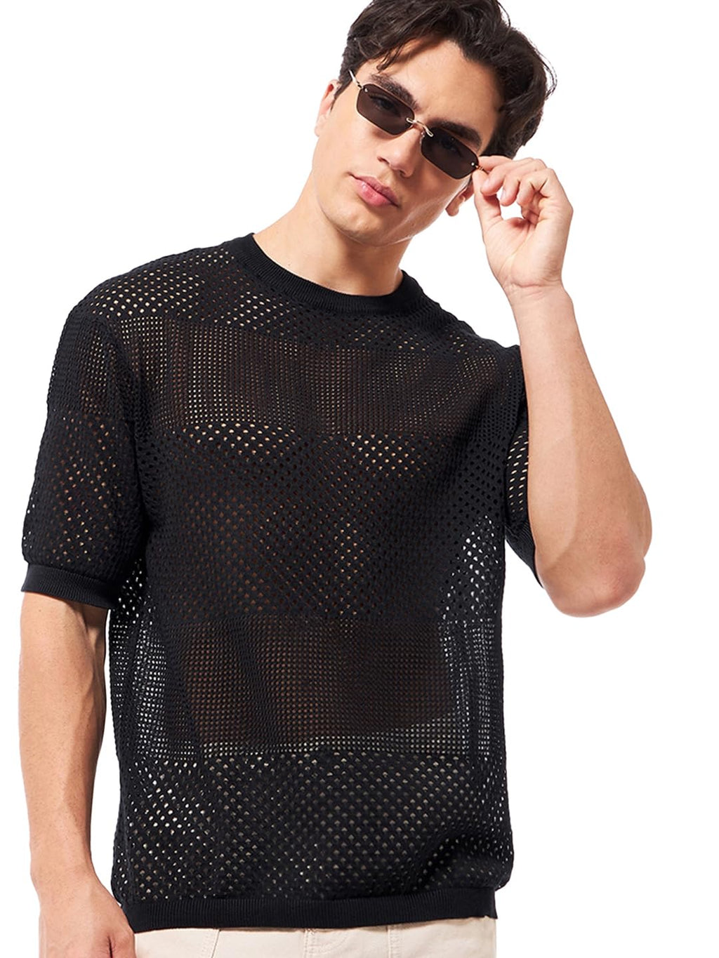Bewakoof Mens Solid Oversized Fit Half Sleeve Round Neck 100% Cotton T-Shirt_644856_Black_M