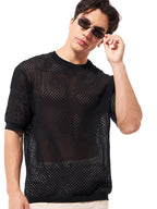 Bewakoof Mens Solid Oversized Fit Half Sleeve Round Neck 100% Cotton T-Shirt_644856_Black_M