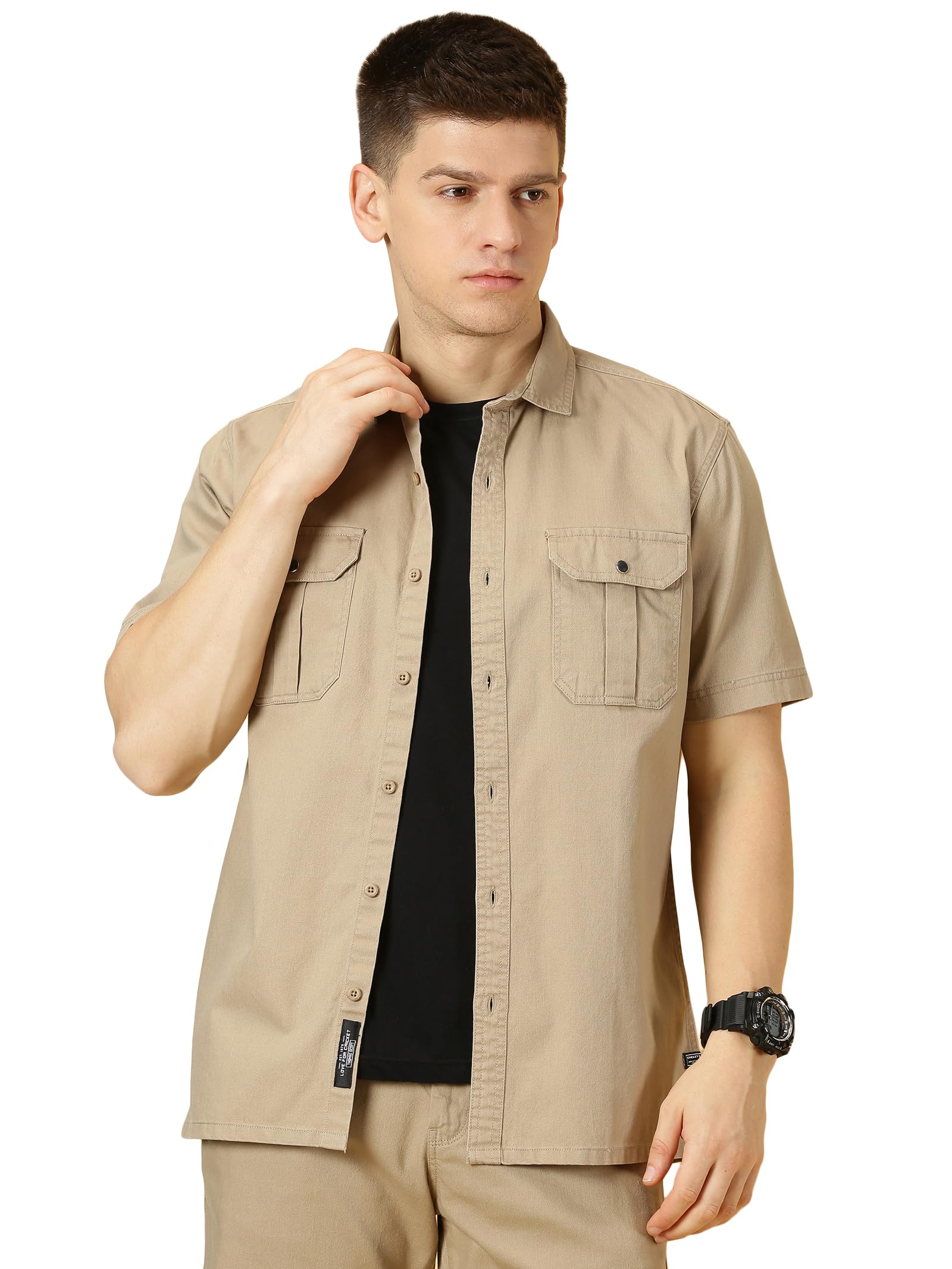 Thomas Scott Mens | Half Sleeve | Double Pockets | Solid | Regular Fit Plus Size | 100% Cotton | Spread Collar | Casual Shirts (
