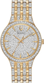 Bulova Ladies' Crystal Phantom Gold Tone Stainless Steel 2-Hand Quartz Watch, 440 Crystals and Pave Dial Style: 98L263