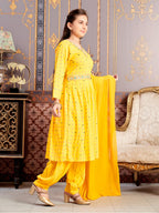 Aarika Girls Ethnic Wear Yellow Colour Foil Print Embroidery Rayon Kurti-8-15 Years (Kurti-Tr-K-1023)