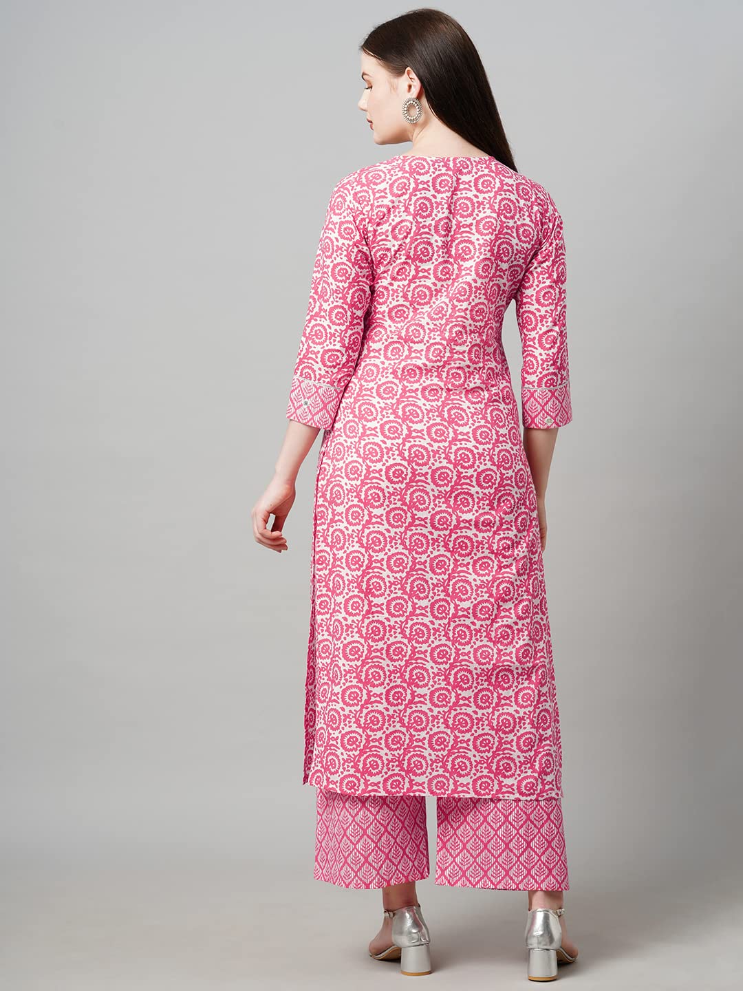 ANNI DESIGNER Womens Cotton Blend Traditional Straight Printed Kurta and Palazzo Set (Valab Pink_L_Pink_Large)