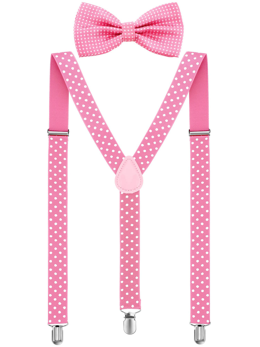 SATINIOR Suspender and Bow Tie Set 80s Clip on Suspenders for Men Women(Pink with White Dots)