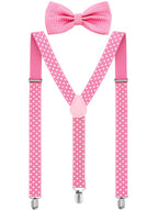 SATINIOR Suspender and Bow Tie Set 80s Clip on Suspenders for Men Women(Pink with White Dots)