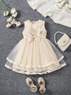 Tagas GirlS Polyester Fit And Flare Knee-Length Dress (Kd-65_Cream