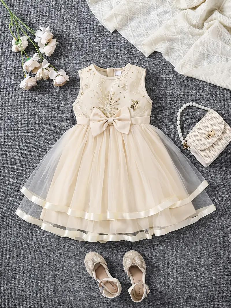 Tagas GirlS Polyester Fit And Flare Knee-Length Dress (Kd-65_Cream