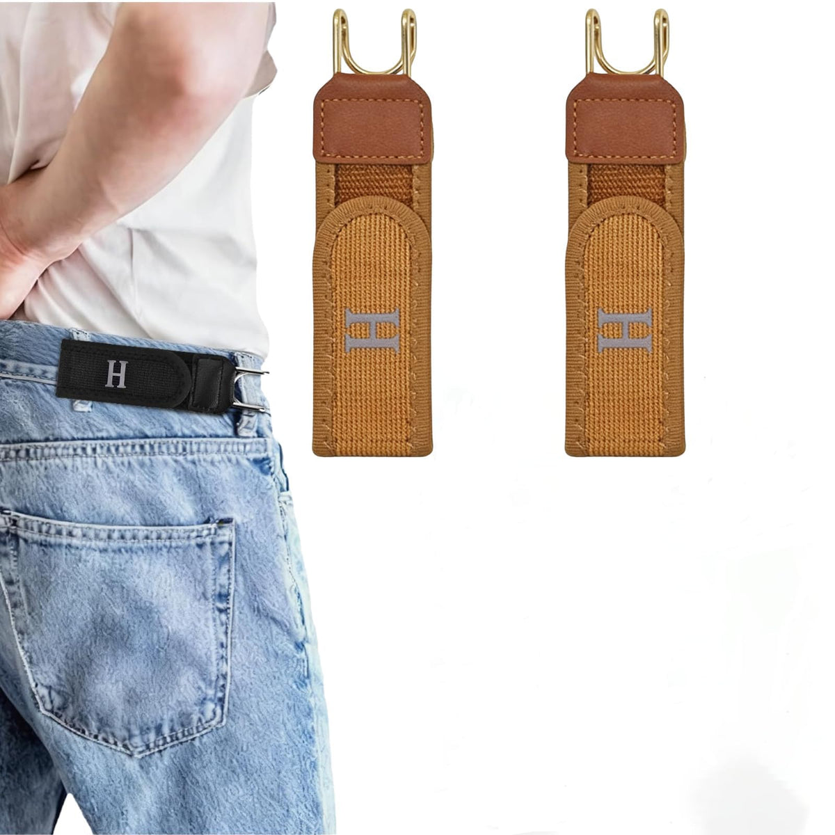 Rupeerise 2 Pcs Buckle Less Belt For Men, Belts For Man, Belt, Mens Belt, Black Belt For Men  Hip Hop Gothic Necklace, Unique S 1