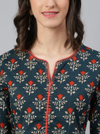 Idalia Sage Blue Floral Printed Kurta