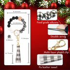 BAOSIWA Silicone Beaded Bracelet Keychain Black and White Plaid Wristlet Key Ring Bangle Chains Christmas Gifts for Women Girls
