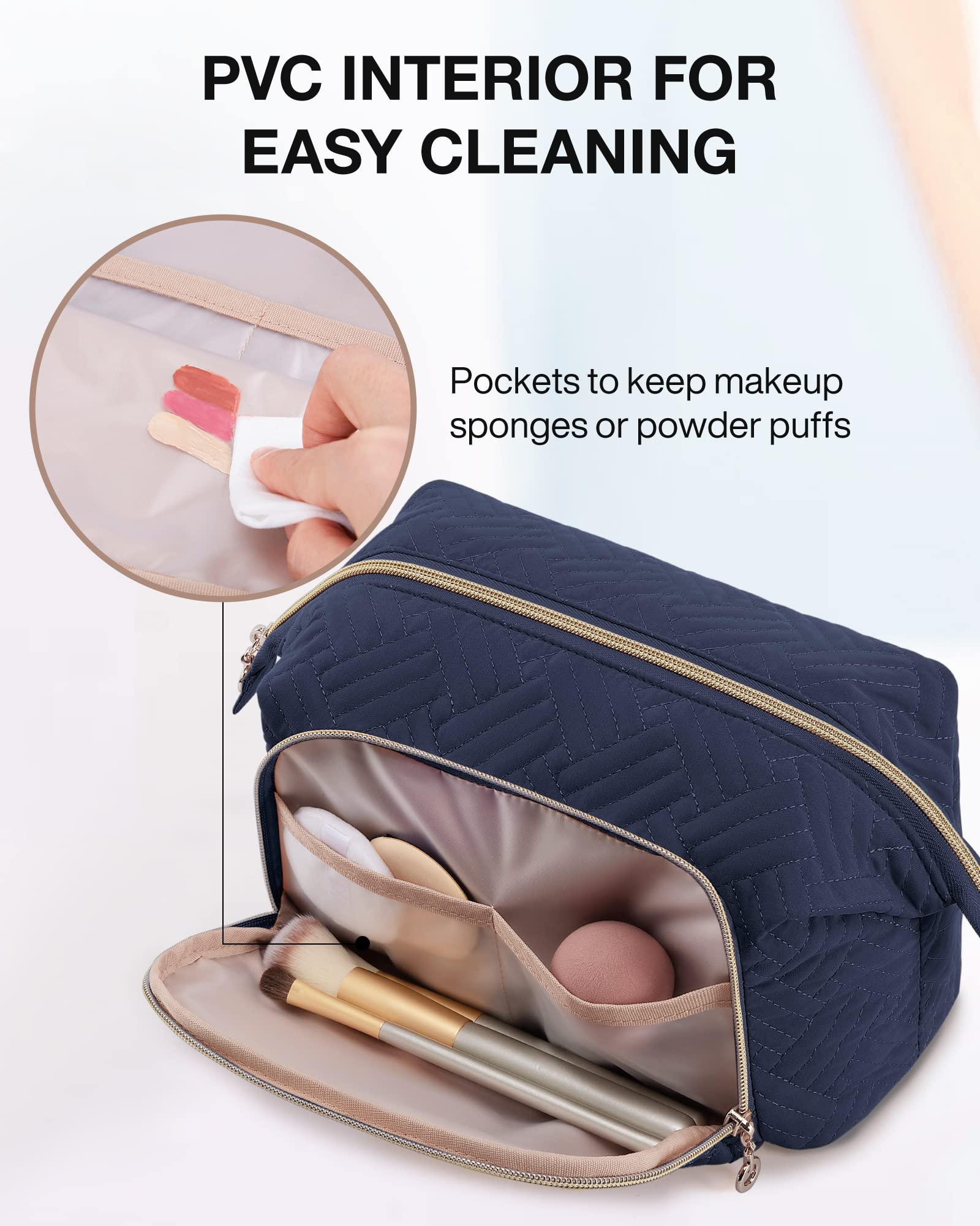 BAGSMART Travel Makeup Bag, Cosmetic Bag Make Up Organizer Case,Large Wide-open Pouch for Women Purse for Toiletries Accessories