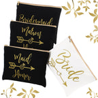 8 Pieces Bridesmaids Wedding Bridal Makeup Bag Cosmetic Canvas Bag Matron of Honor Print Cosmetic Bag for Women Brides Bridesmai