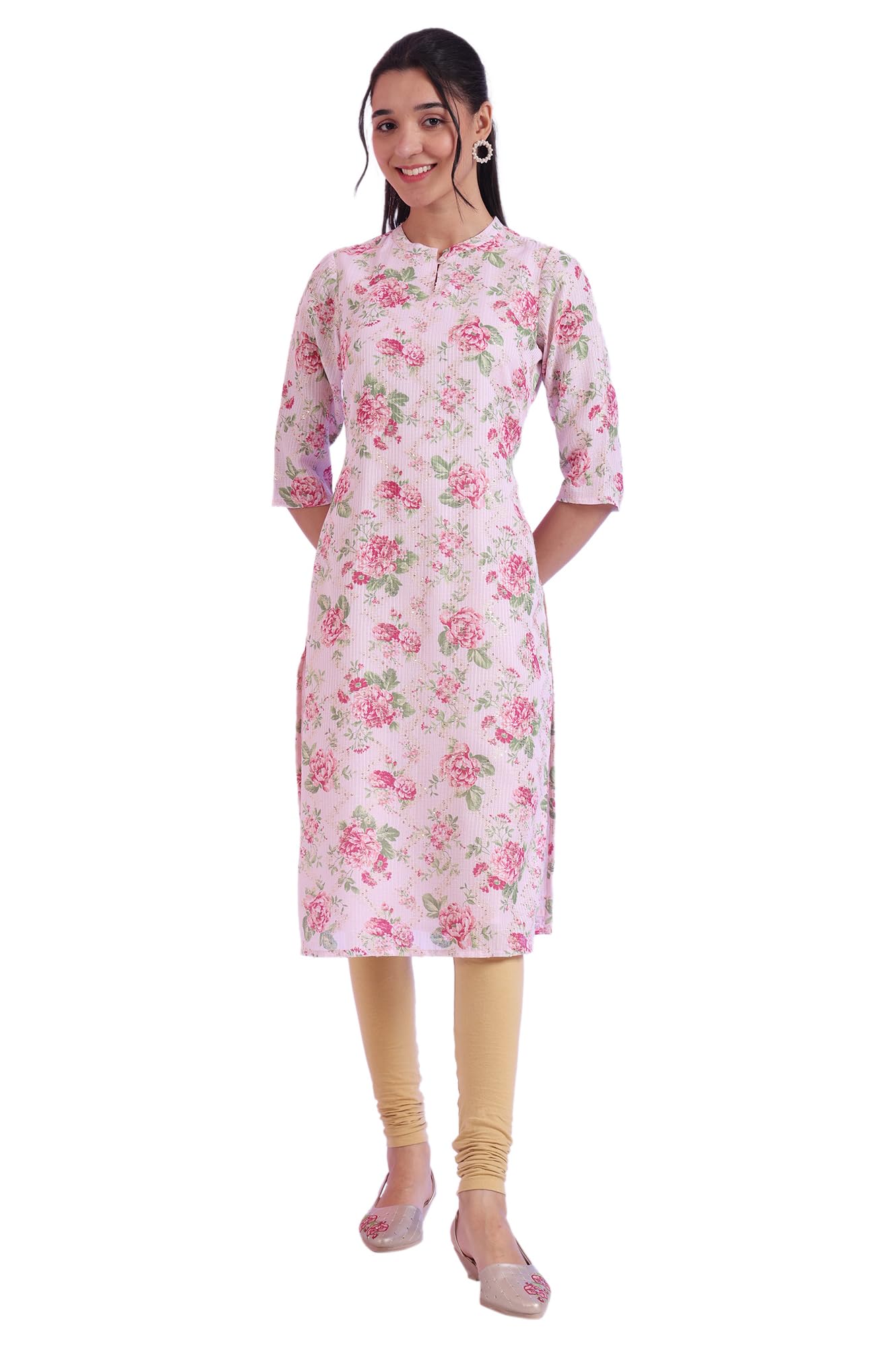 Aurelia Womens Pink Printed Straight Kurta (Size: 2XL)-A15655-509053