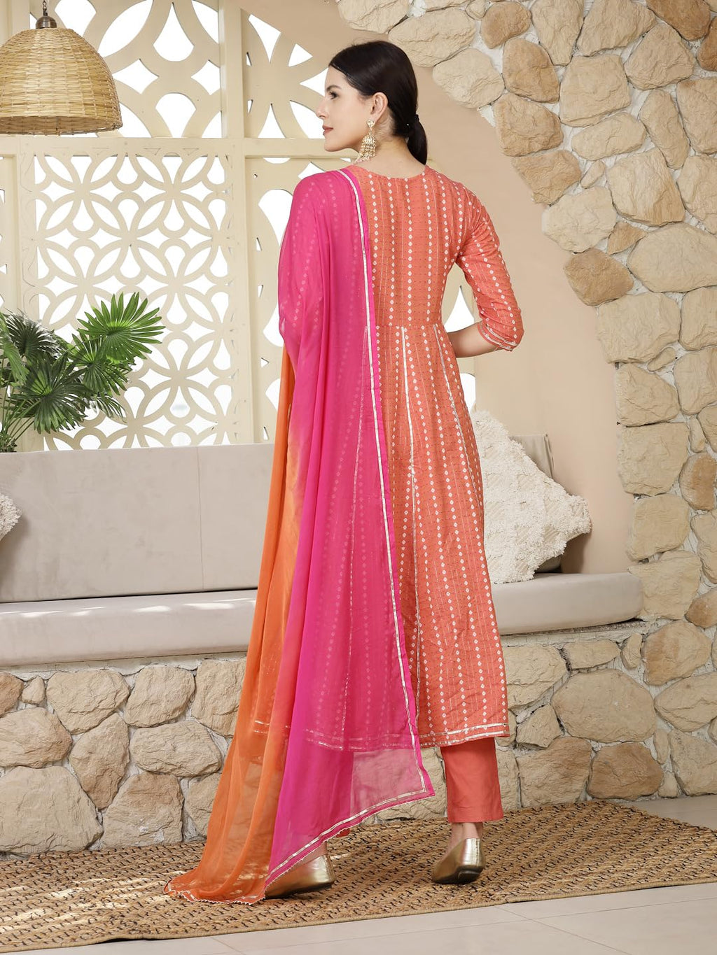 Stylum WomenS Woven Designed & Embroidered Cotton Blend Anarkali Kurta Pant Dupatta Set