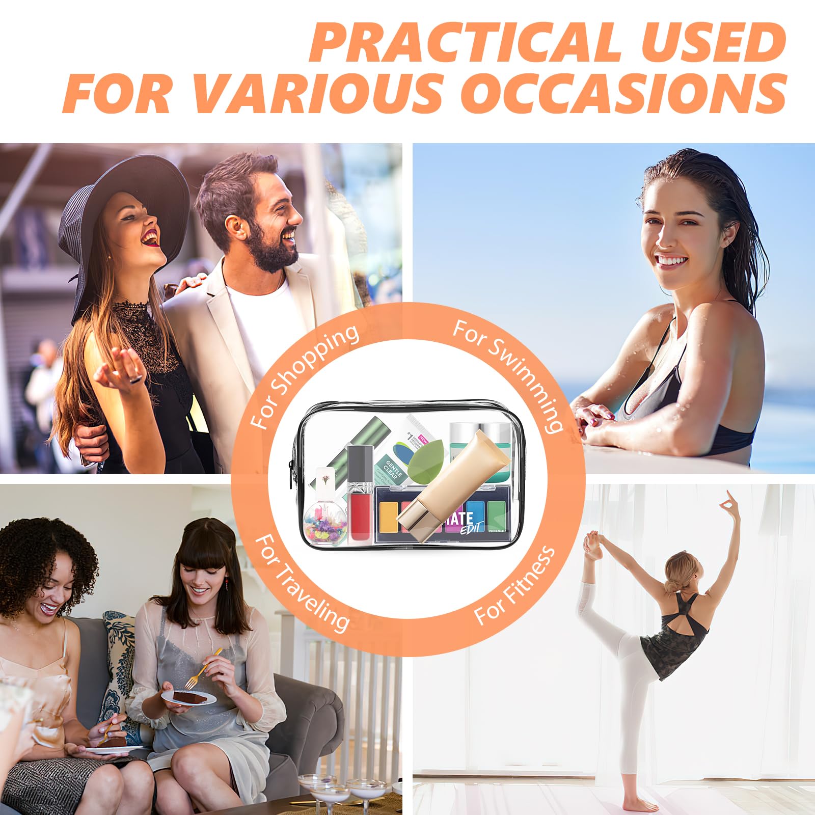 AURUZA 6 PACK Clear Toiletry Bag, TSA Approved Cosmetic Makeup Bags Set, Portable Travel Makeup Bags Zipper PVC Cosmetic Pouch A