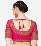 Pujia Mills WomenS Silk Embroidery Sequin Stone Work Readymade Saree Blouse