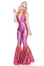 Music Legs 70718-SM 2 Piece Groovy 70s Diva for Metallic Psychedelic Print Jumpsuit & Headband - Small & Medium